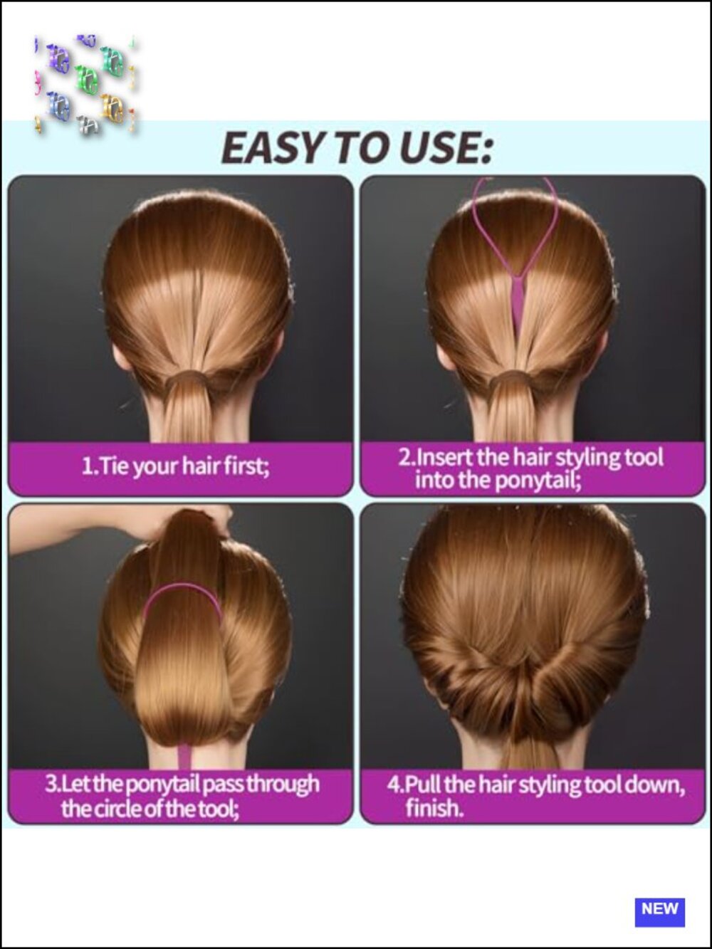 French Braiding Hair Styling Tool Set - 4 Pieces Ponytail Pull Through - Picture 3 of 6
